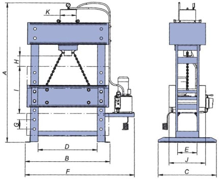 Rozměrové schéma hydraulického lisu.