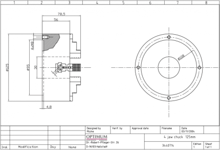 4-čeľusťové skľučovadlo Ø 125 mm, samostatne upínané čeľuste