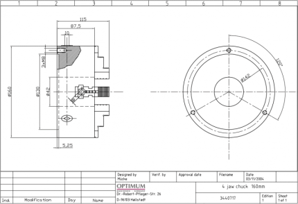 4-čeľusťové skľučovadlo Ø 160 mm Kombi