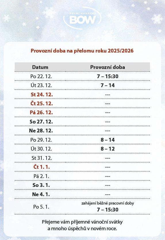Prevádzková doba na konci roka 2025